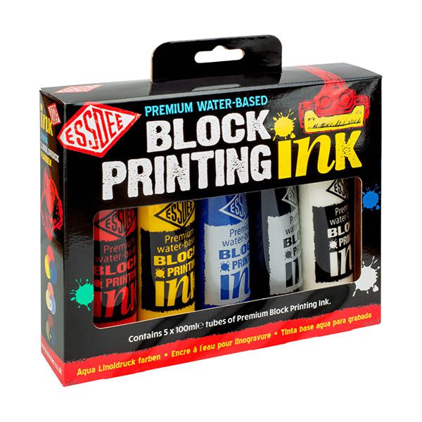 Pack of 5 x 100ml block printing inks in primary colours