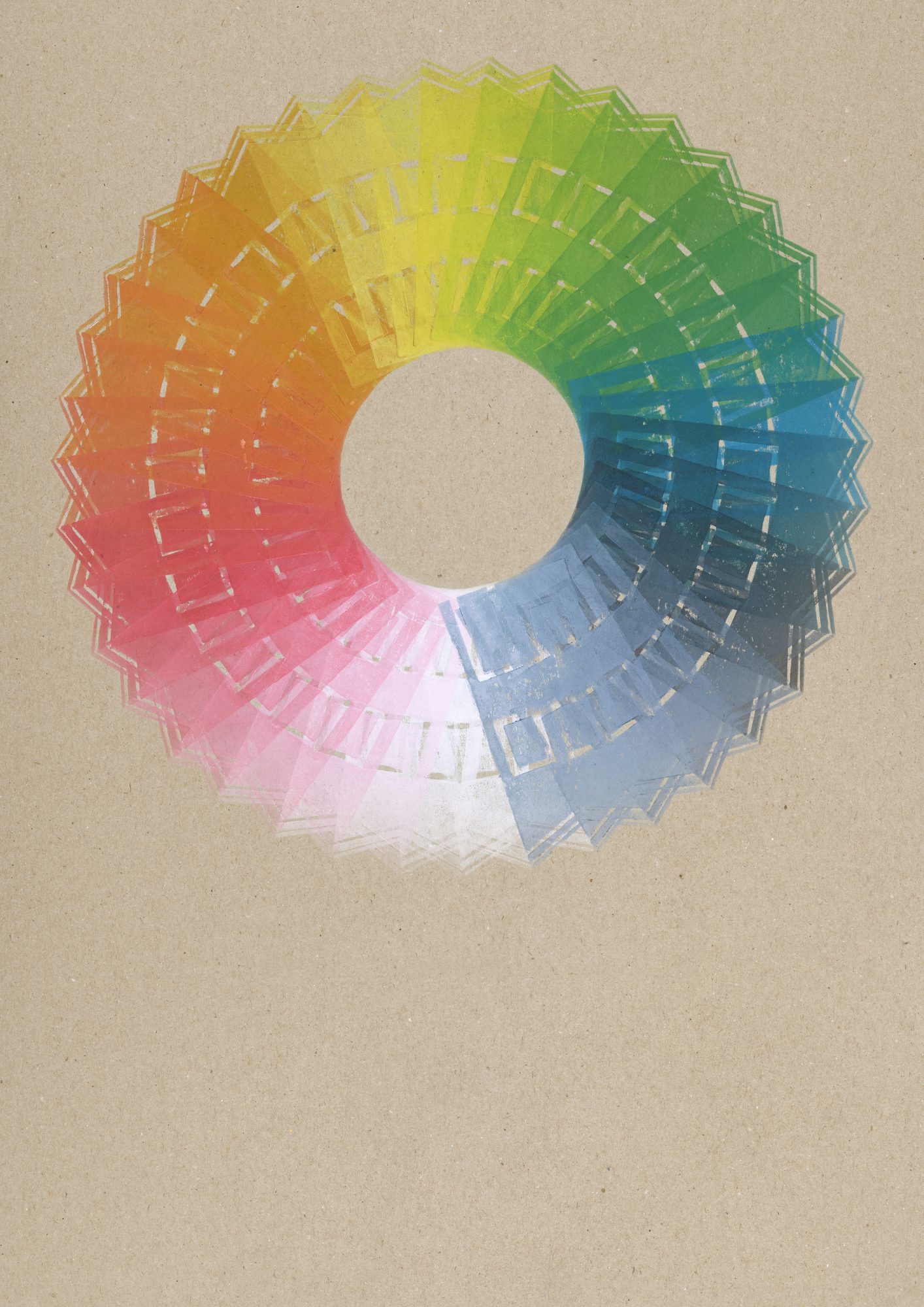 circular linoprint with colour spectrum