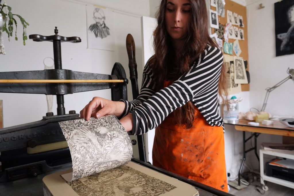 Photo of printmaker Scarlett Rebecca