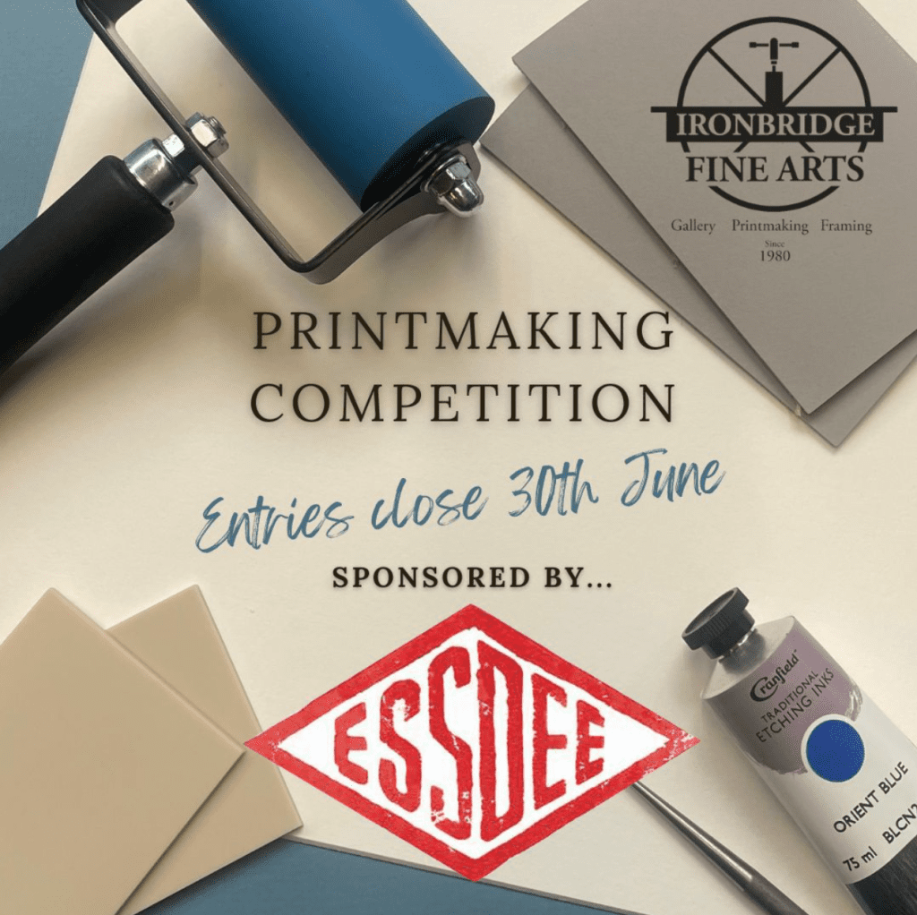 Flyer advertising printmaking competition featuring essdee lino